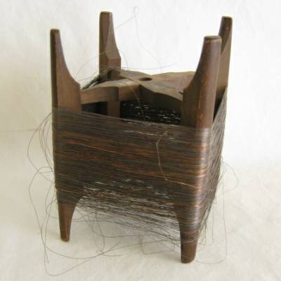 Wooden Thread Spool (Itomaki), w Grey/Copper Silk